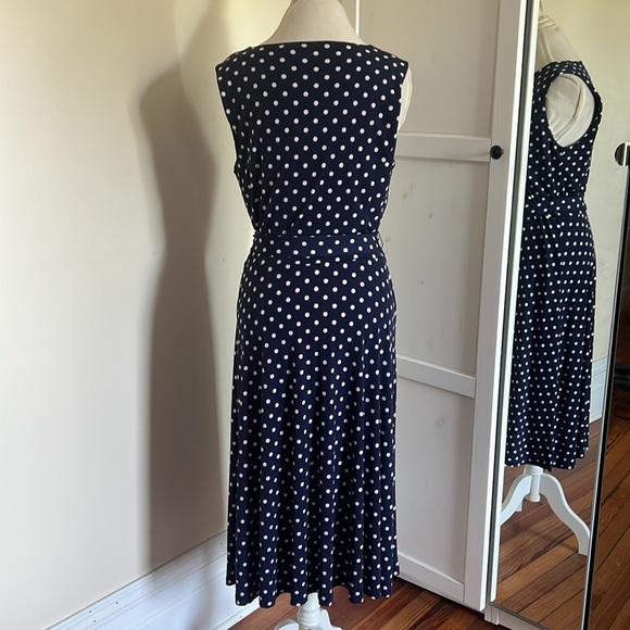 Charter Club Navy Blue and White Polka Dot Fit and A-line Midi Dress Size M - Picture 5 of 7
